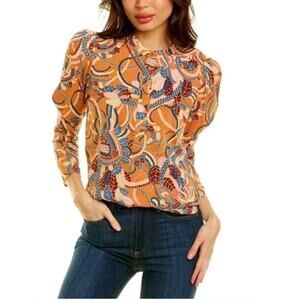 ALC Womens Orange Paisley Print Long Puff Sleeve Popover Top Size 2 Bohemian